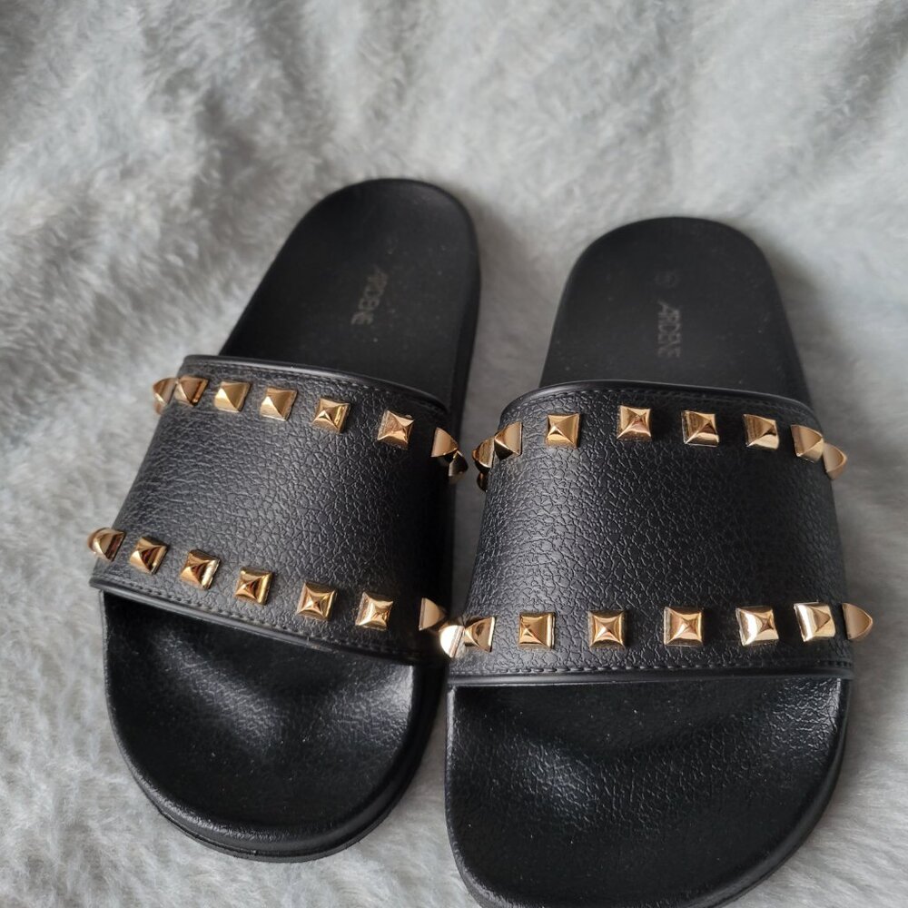 New Black with Gold Studded Sandal Slides